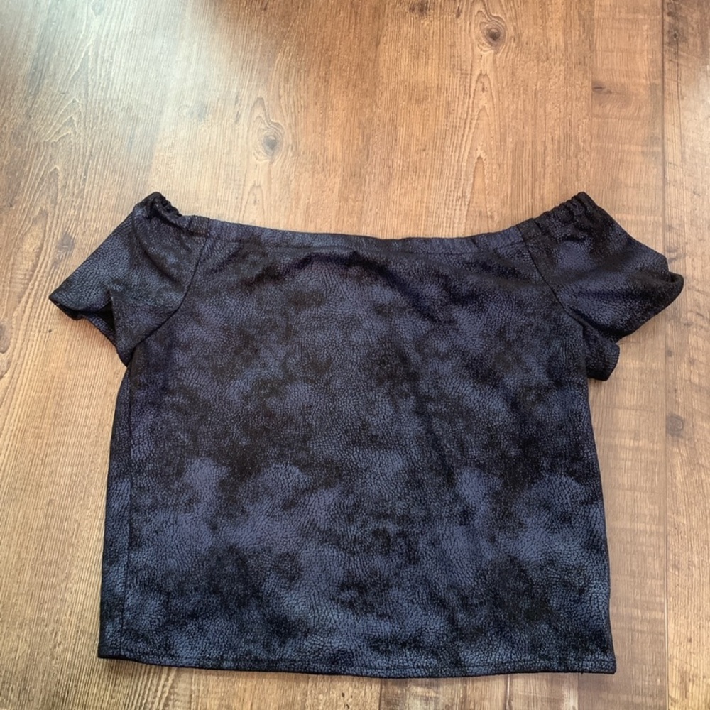 Snake skin off the shoulder crop top